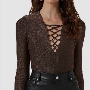 Astr Shimmering Chocolate Lace-Up Bodysuit